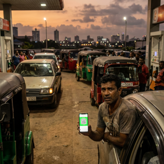 Sri Lankan Fuel Station Queue
