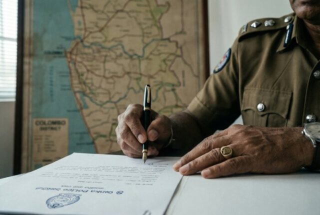 Sri Lankan Police Officer Signing Document