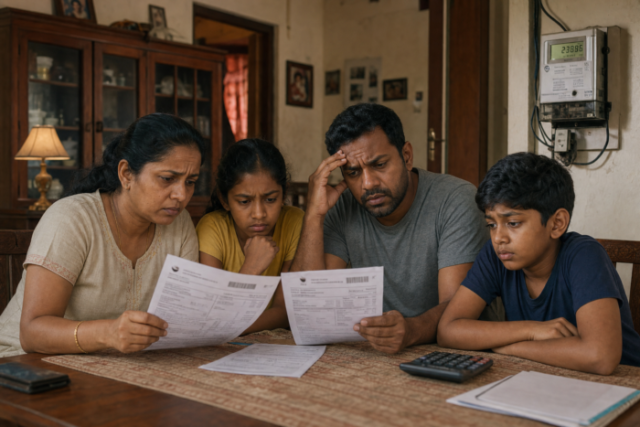 Sri Lankan Family Comparing Electricity Bills