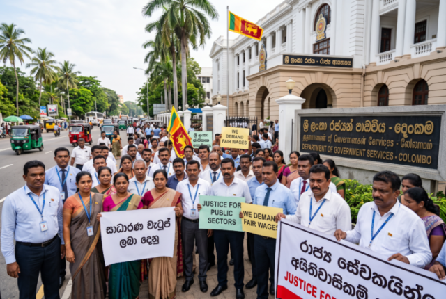 public sector protest colombo peaceful