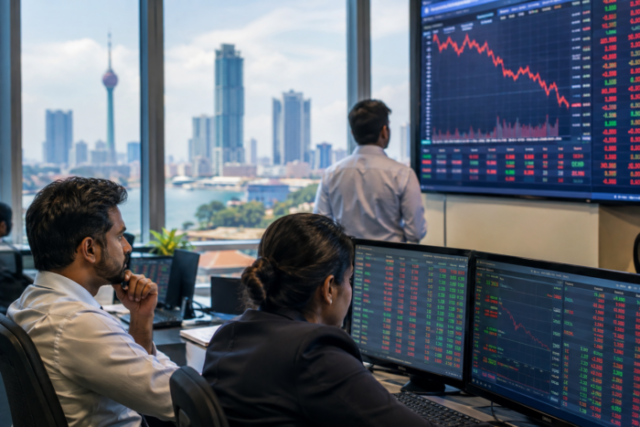 Focused Trading Room Overlooking the City